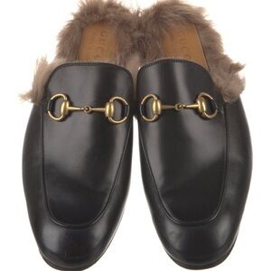 Gucci Horsebit Leather Fur Mules